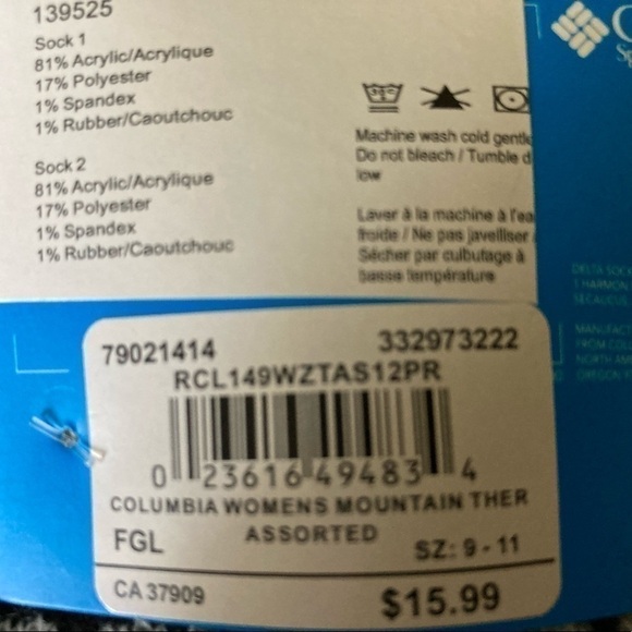Columbia WOMEN’S MOUNTAIN SOCKS - size 9- 11 - Picture 4 of 4
